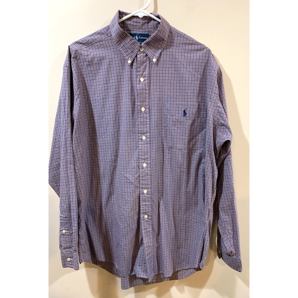 Ralph‎ Lauren Shirt Mens Large Tartan Plaid Red Blue Blake Pony Button Down